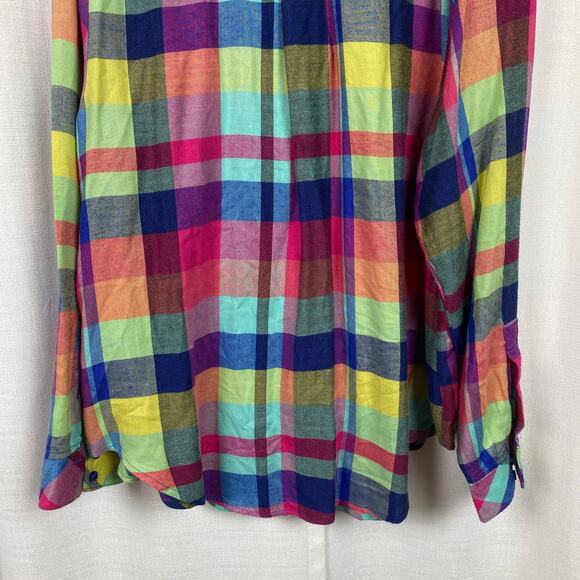 Torrid Bright Rainbow Plaid Brushed Fleece Button Up Shirt Sz.2 - Picture 11 of 13